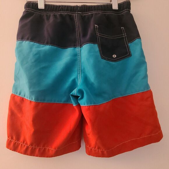 LANDS' END Boys Size M 10-12 Swim Trunks Suit Mesh Lining Red Blue Navy Swimming - Picture 2 of 5
